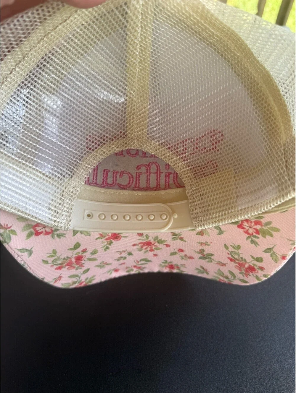 “Expensive & Difficult” Women’s Floral Trucker Hat Ivory Pink Embroidered Mesh